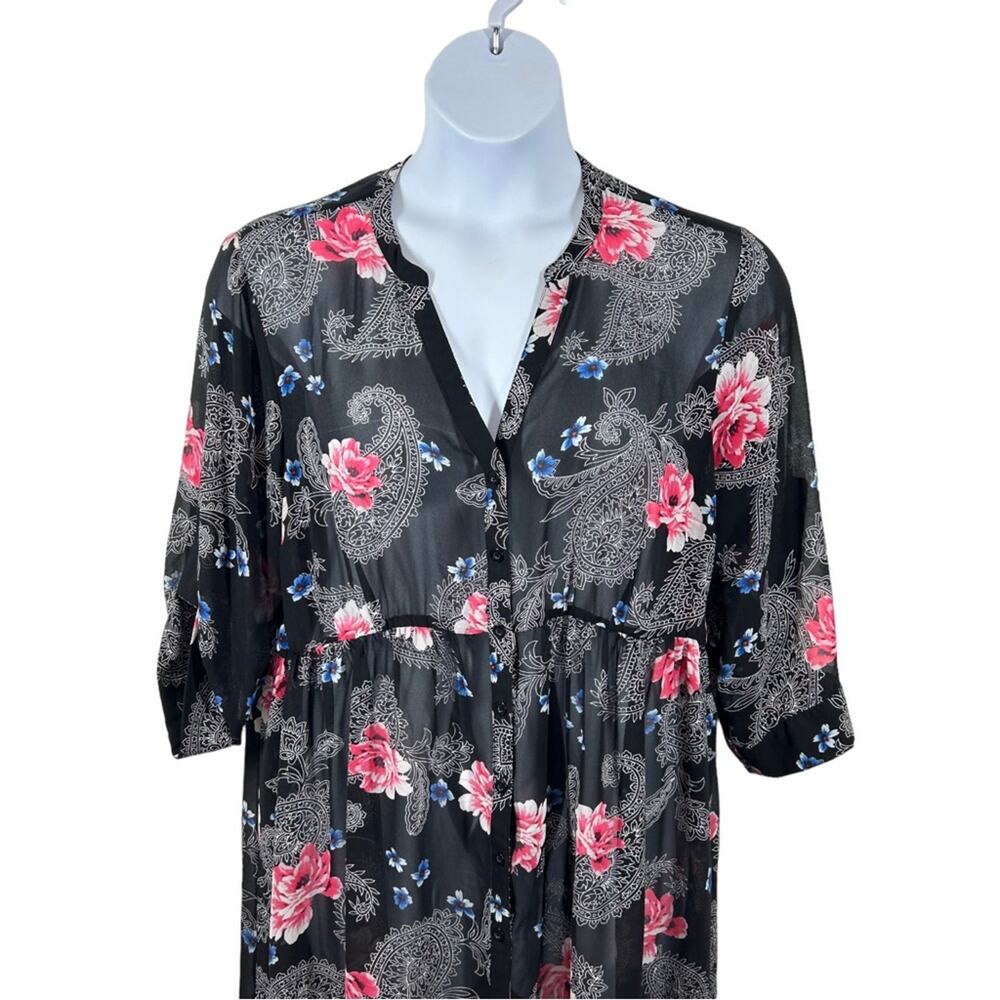 Torrid Black Floral Georgette Sheer Tunic Top High-Low Size 1 - Picture 3 of 15